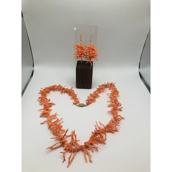 Salmon Branch Coral Lot~2 Necklaces & 1 Pair Earrings - Picture 3 of 9